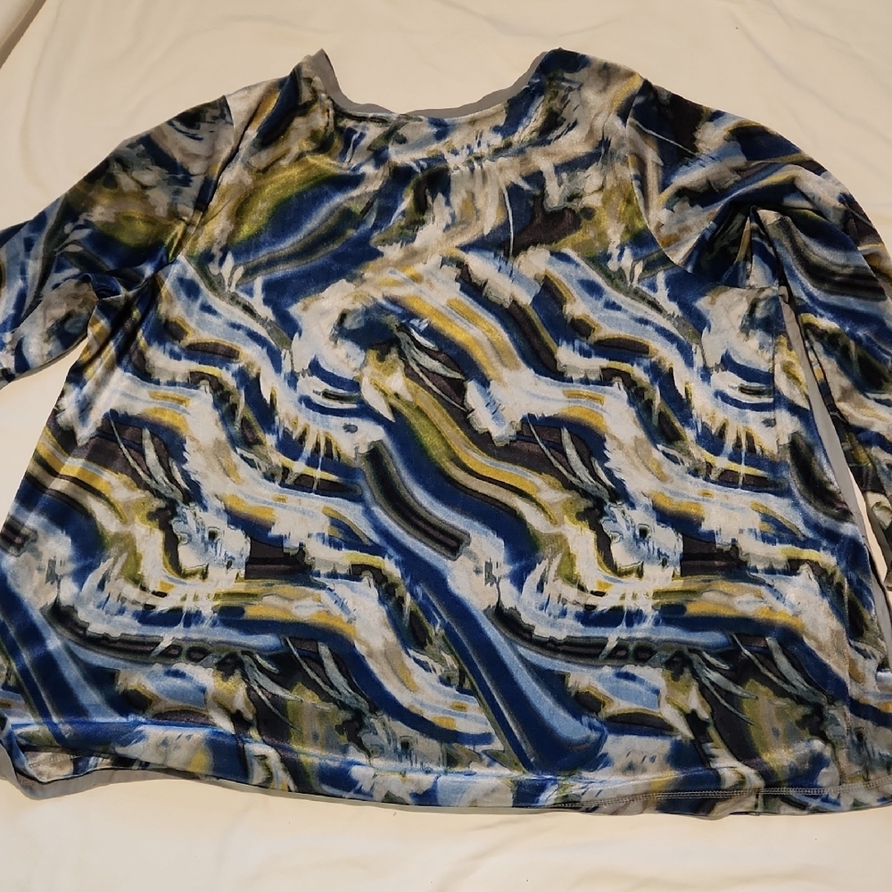 LOGO by Lori Goldstein Blue, Gray & Olive Abstract Long-Sleeve Top Sz 2X - Picture 6 of 6